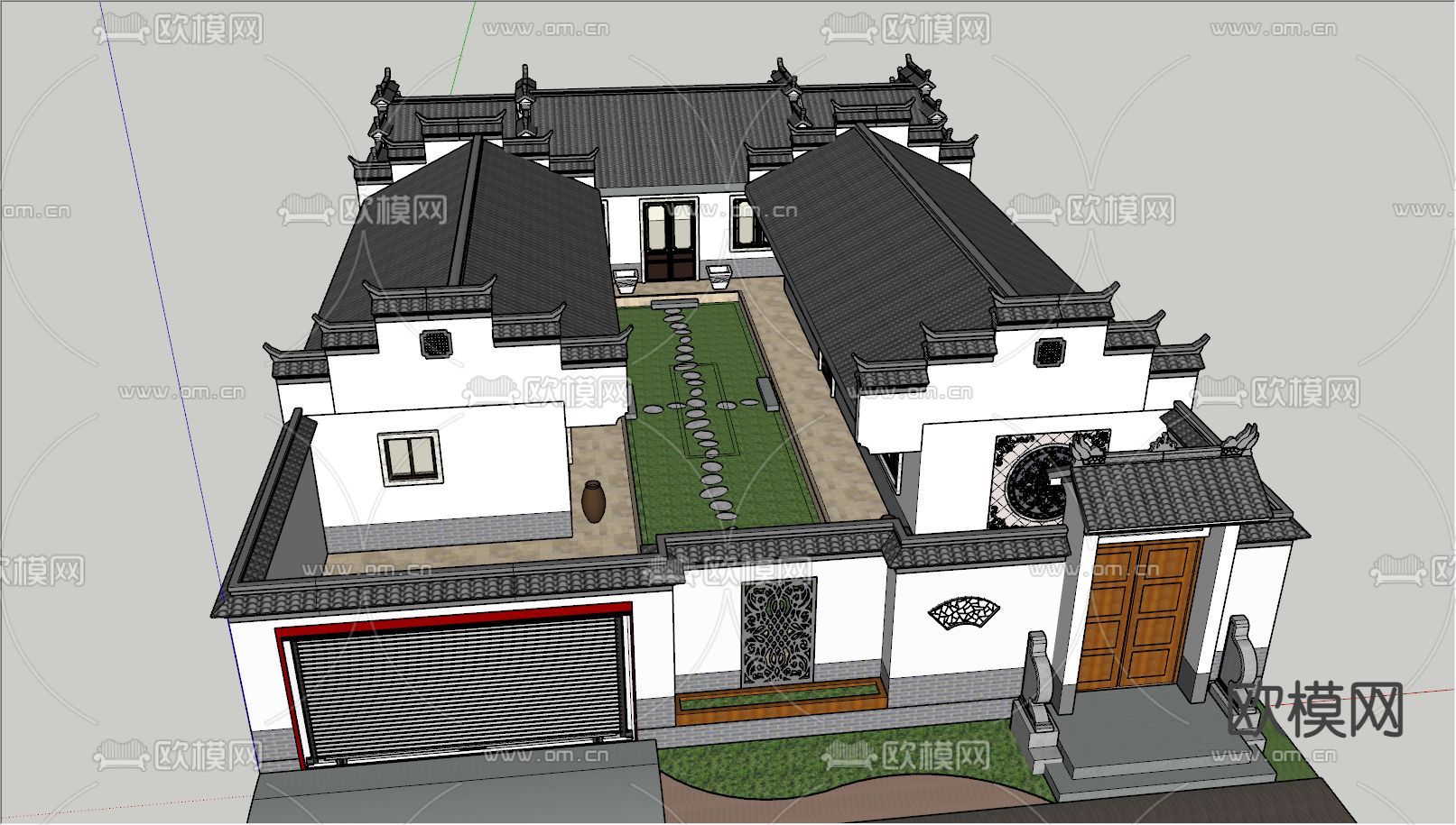中式四合院 古建筑su模型下载（渲染图4）