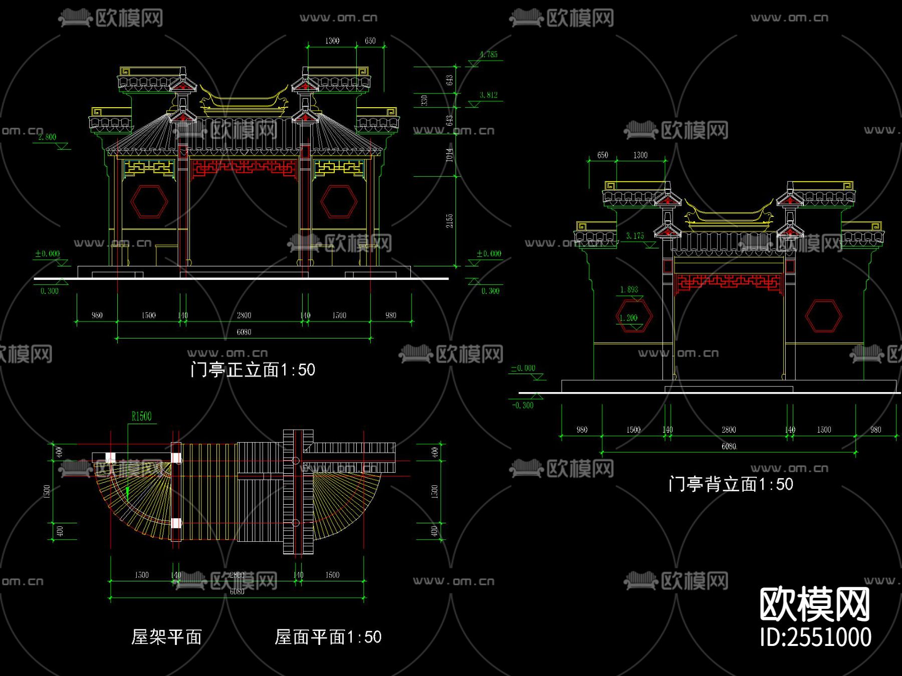 中式古建门亭节点大样下载（渲染图1）