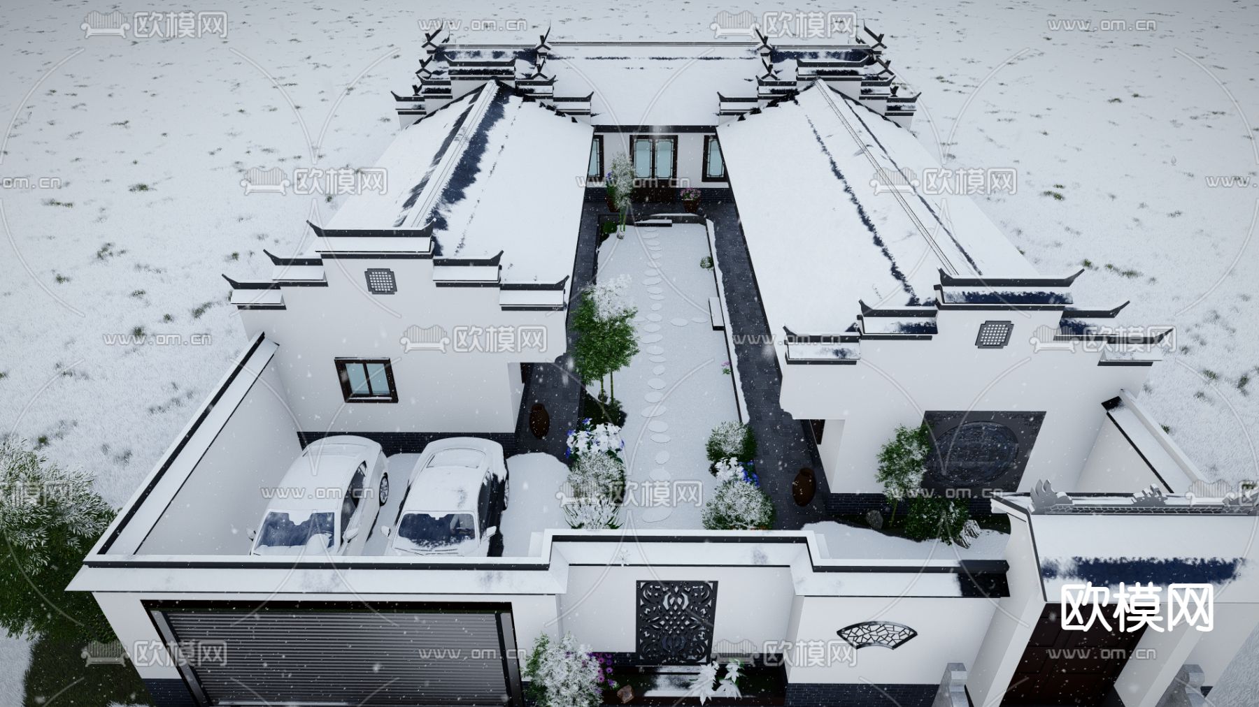 中式四合院 古建筑su模型下载（渲染图1）