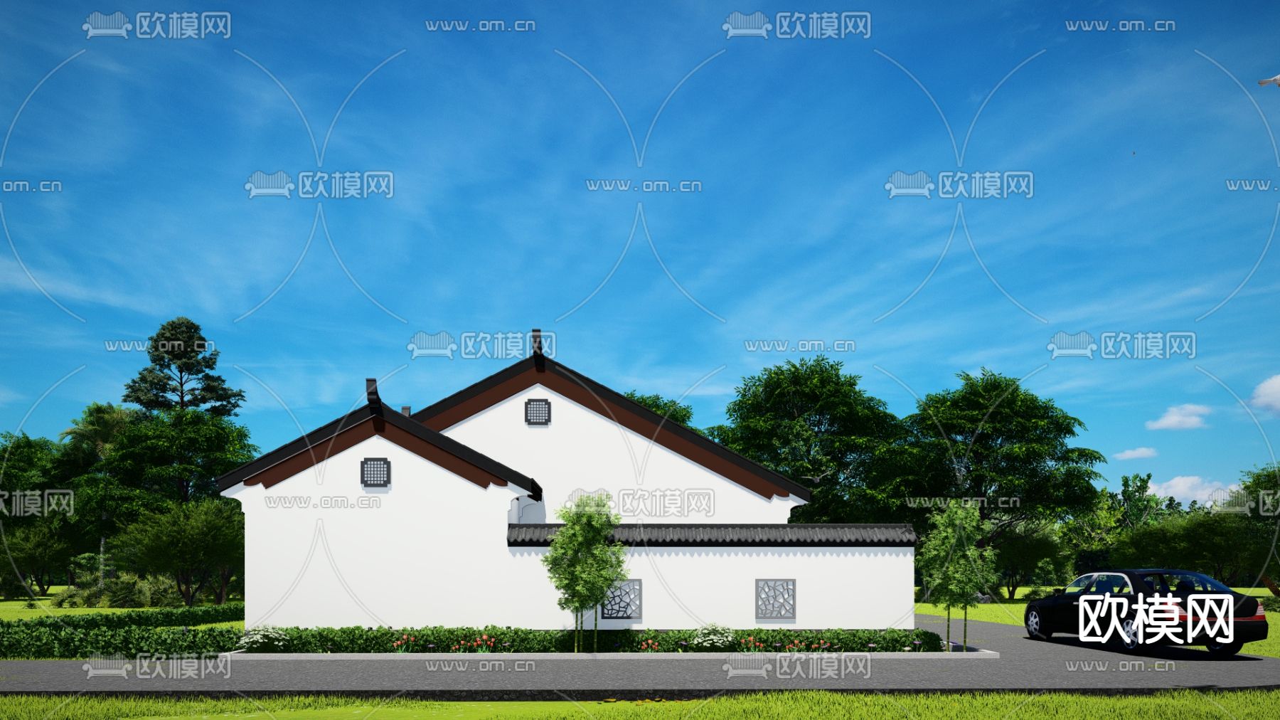 中式四合院su模型下载（渲染图2）