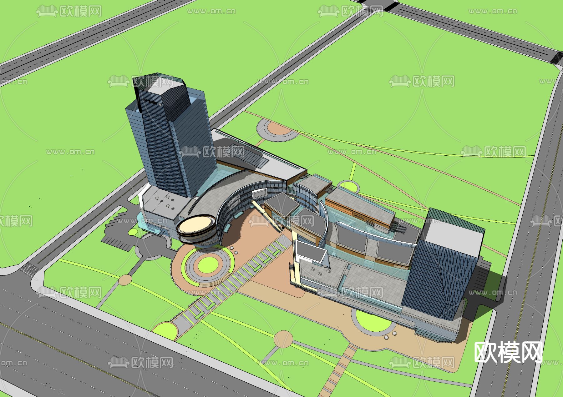 商业办公楼鸟瞰su模型下载（渲染图3）