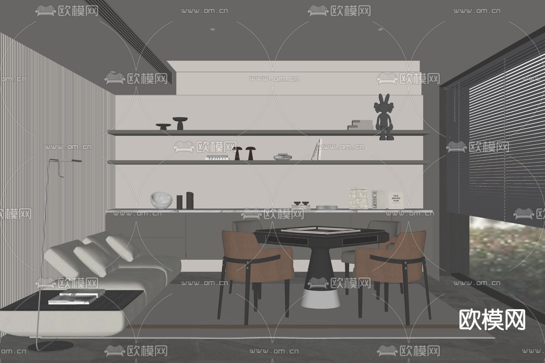现代棋牌室su模型下载（渲染图2）
