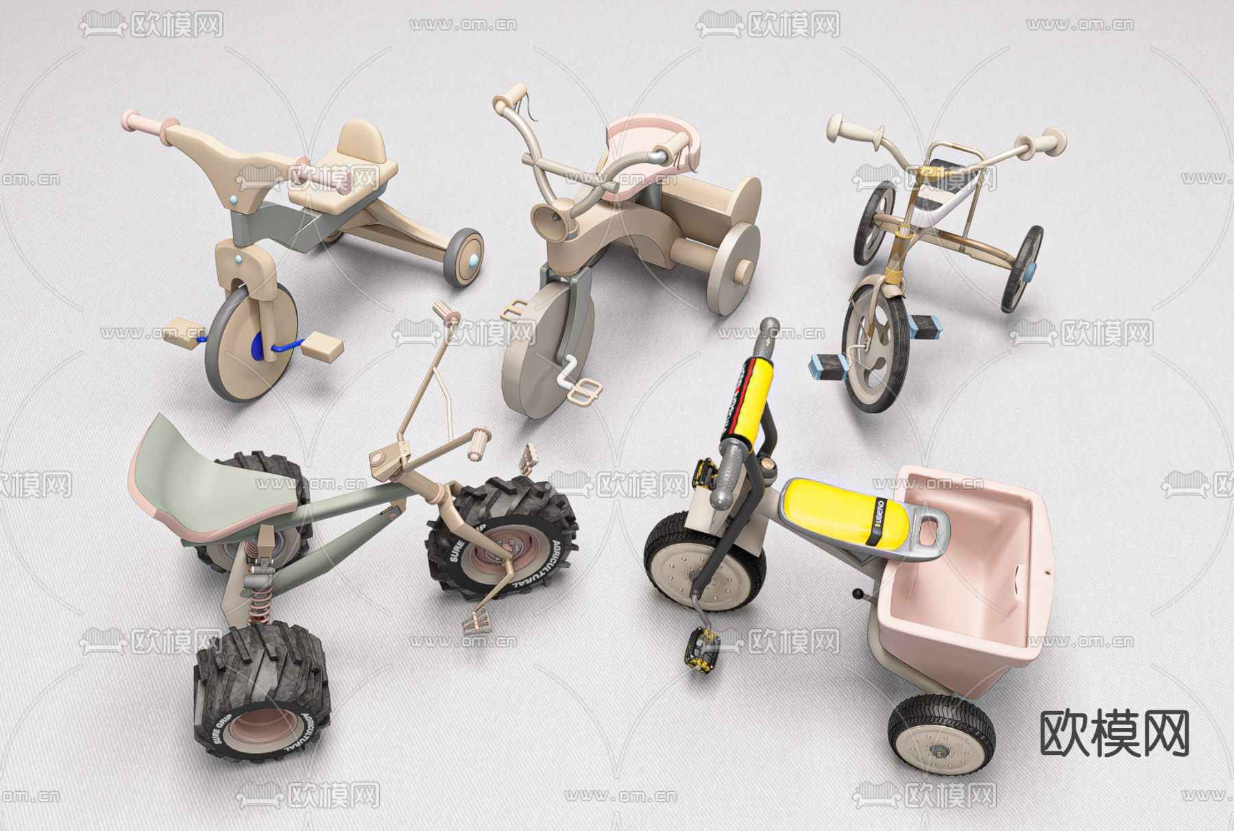 儿童自行车 脚踏车su模型下载（渲染图1）