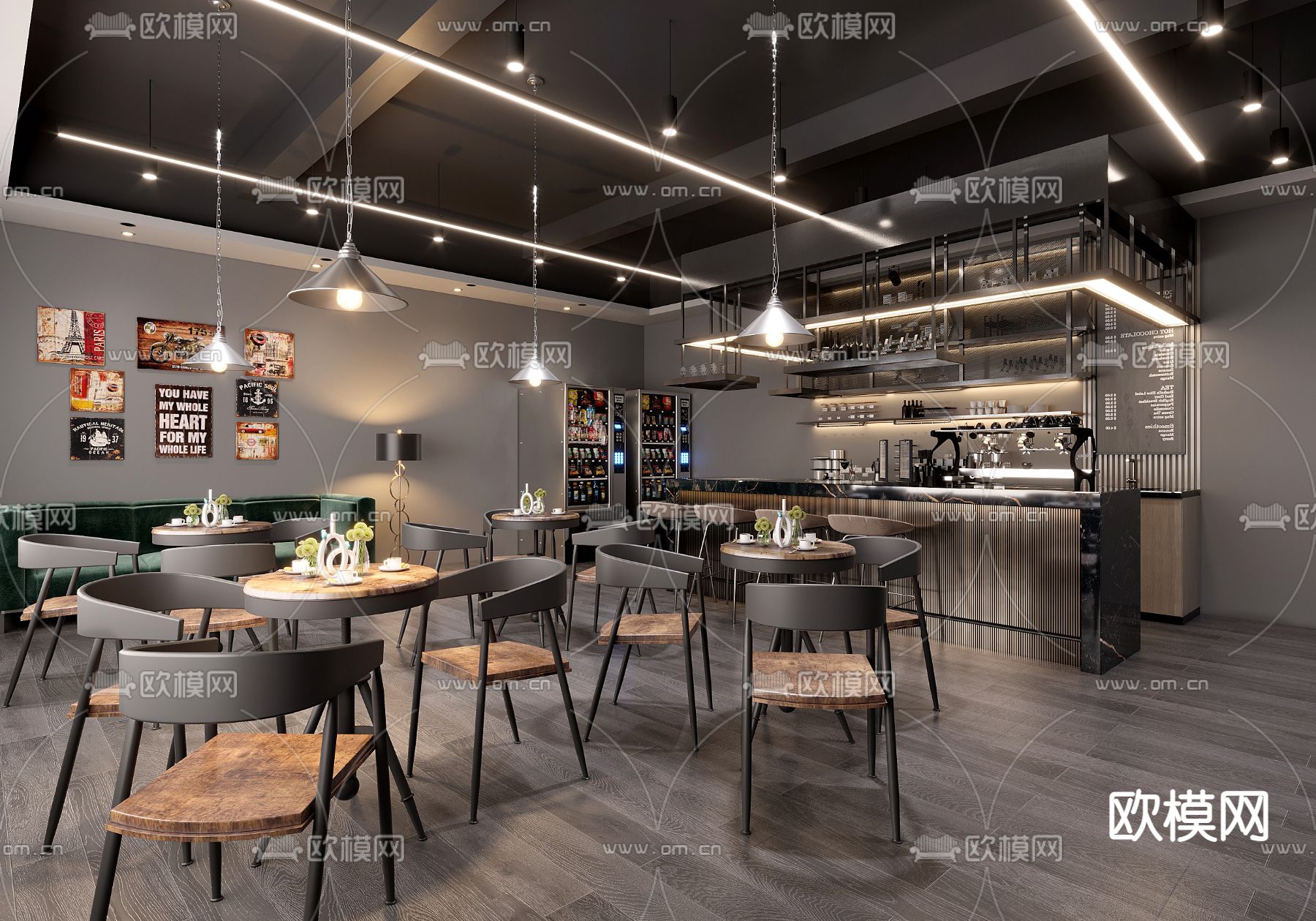 工业风咖啡厅3d模型下载