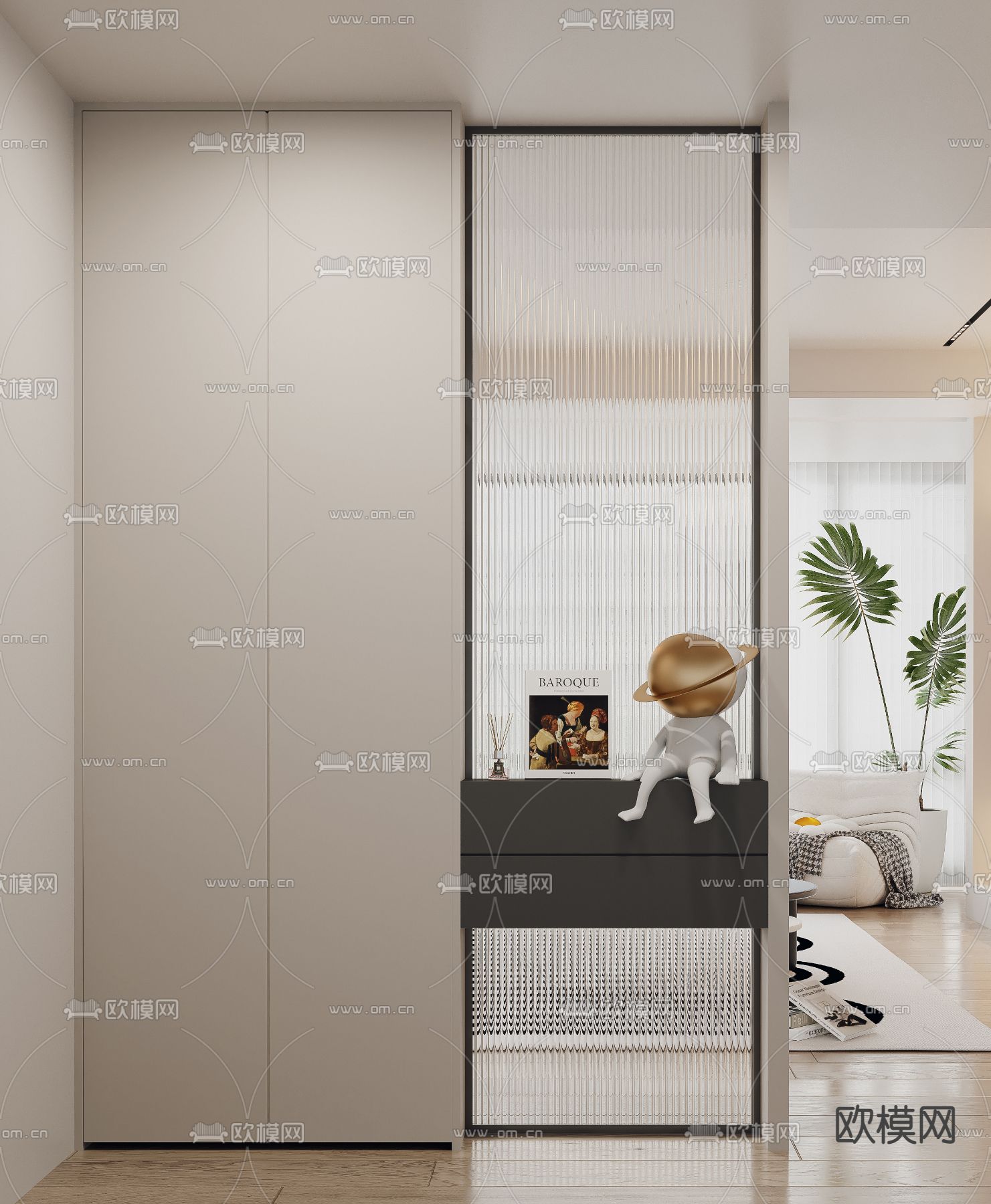 玄关鞋柜 隔断3d模型下载（渲染图2）