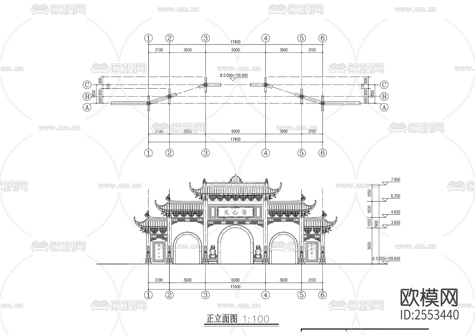 天心寺CAD施工图下载（渲染图6）