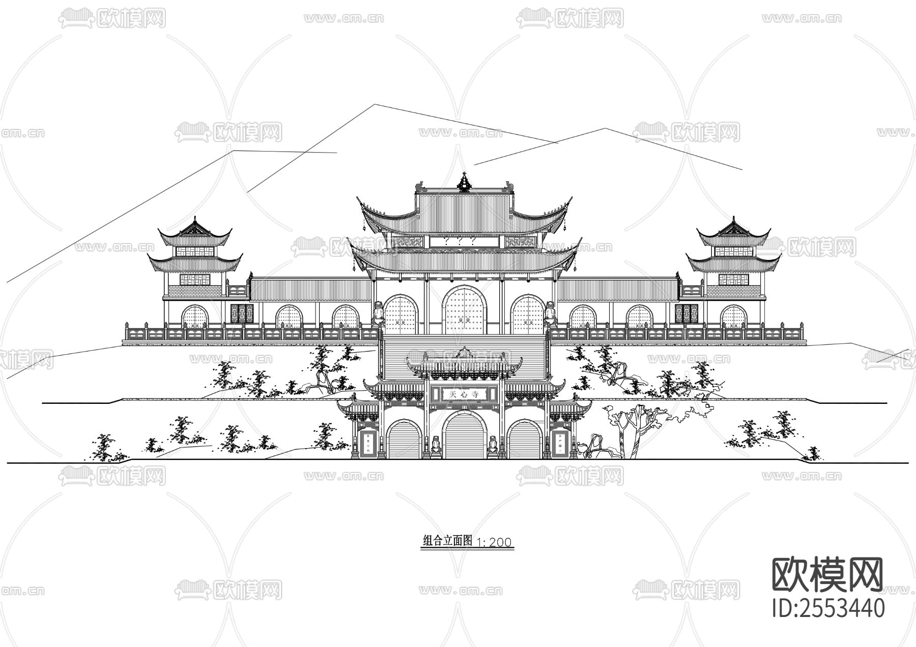 天心寺CAD施工图下载（渲染图5）