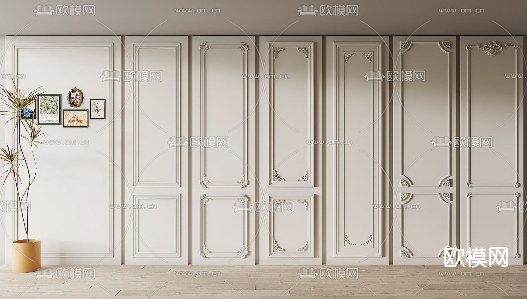 美式护墙板 墙裙3d模型下载