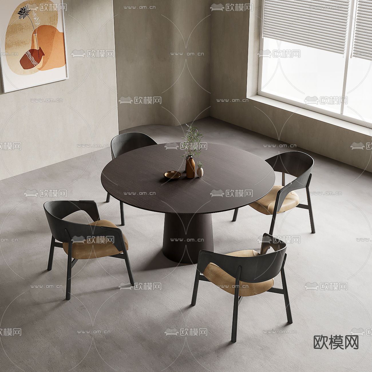 圆形餐桌椅3d模型下载