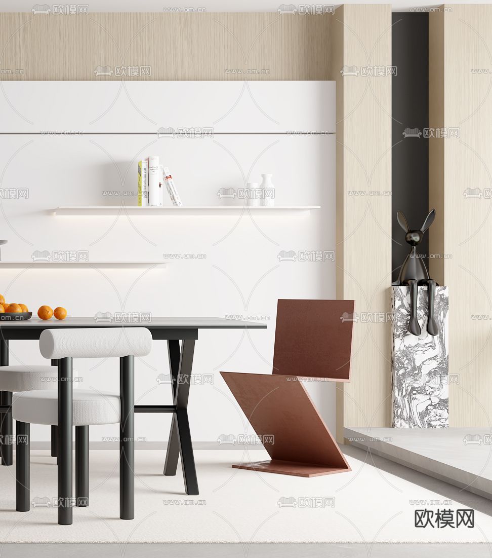 奶油风餐厅3d模型下载（渲染图3）