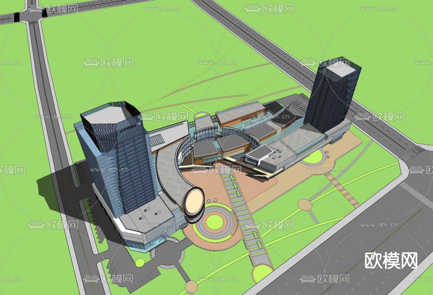 商业办公楼鸟瞰su模型下载（渲染图2）