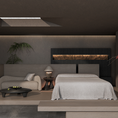  侘寂民宿客房su模型 