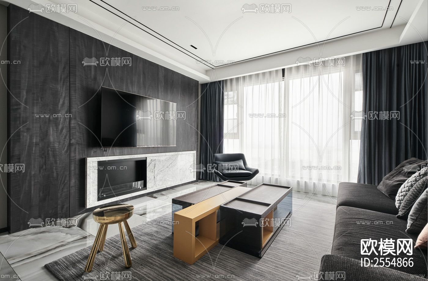 大平层豪宅CAD施工图下载（渲染图3）