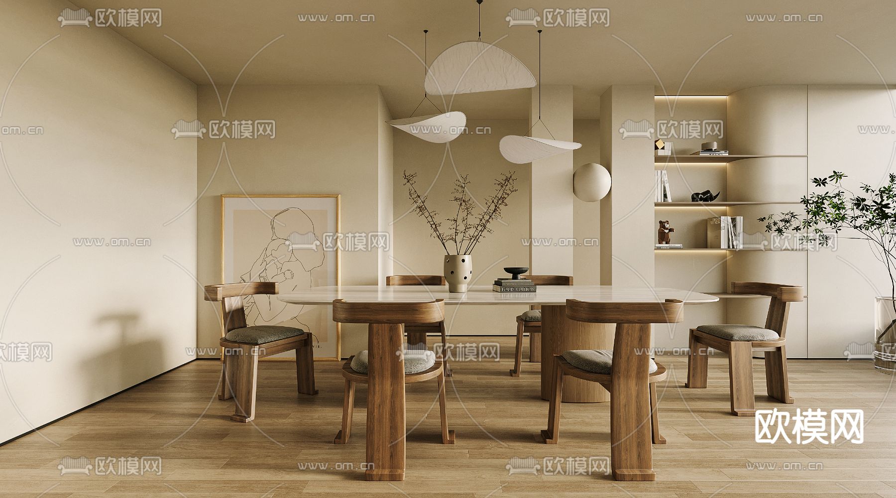 侘寂餐厅3d模型下载_ID14006510_3dmax免费模型-欧模网