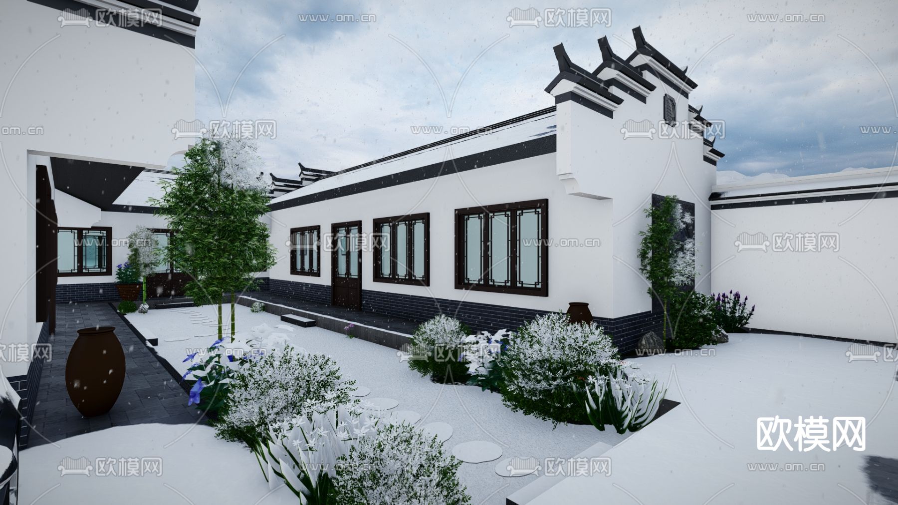 中式四合院 古建筑su模型下载（渲染图3）