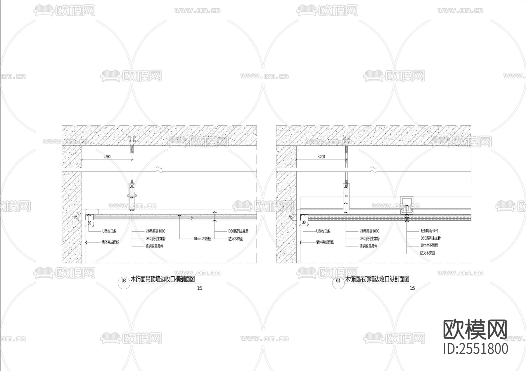 木饰面收边CAD节点大样下载（渲染图2）