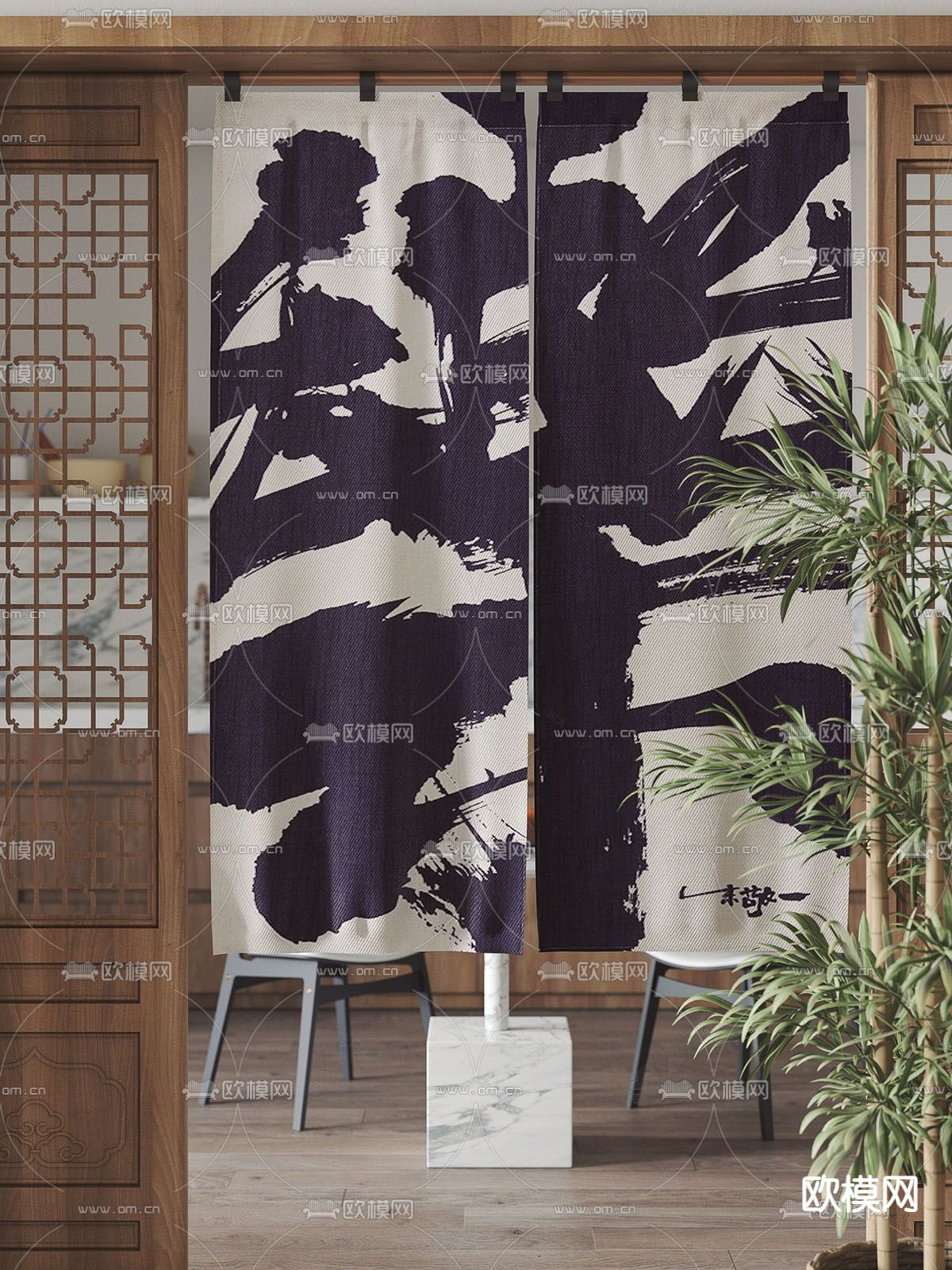 侘寂风布帘 门帘su模型下载（渲染图1）
