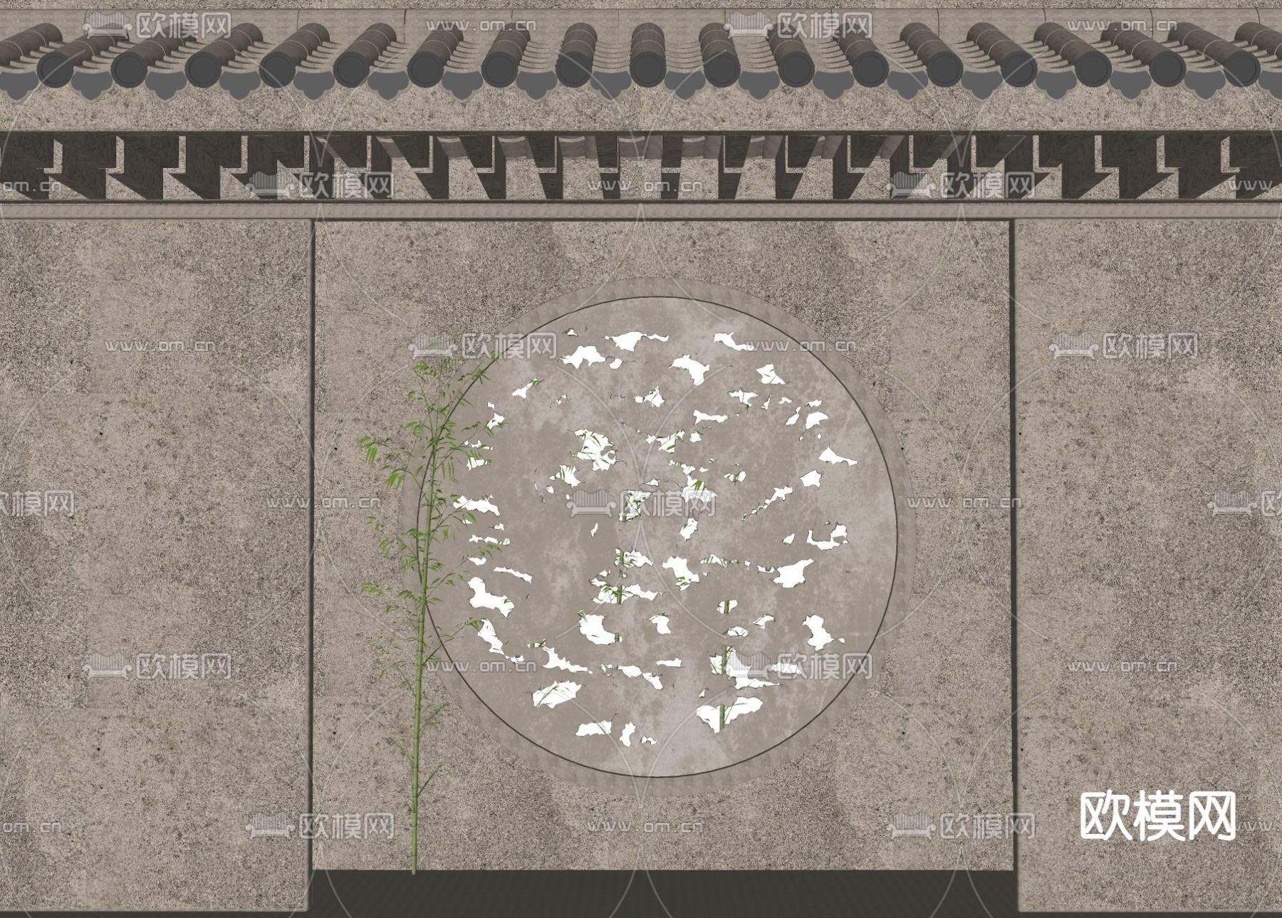 中式镂花窗 瓦当 花窗 石头花窗su模型下载（渲染图2）