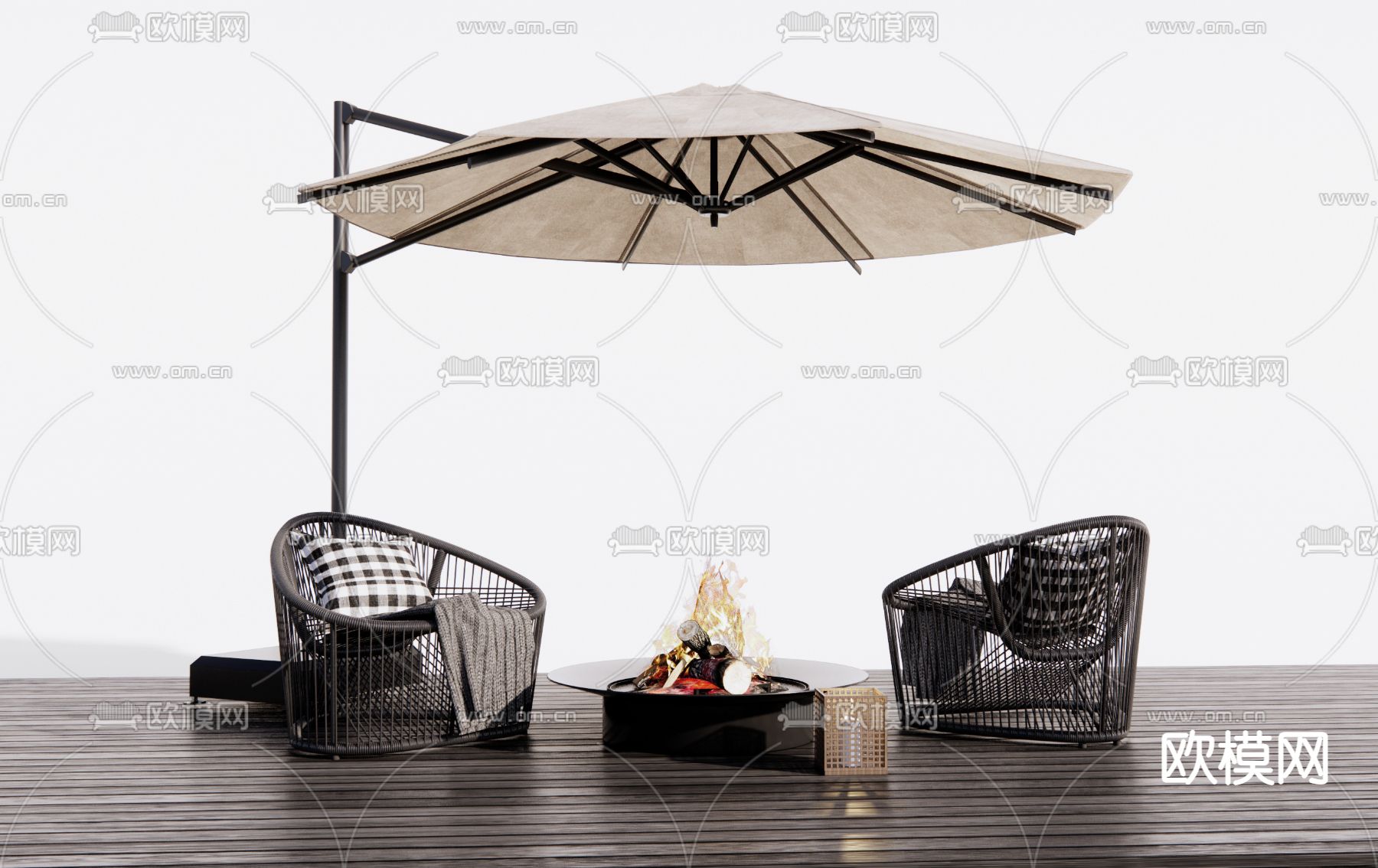 藤编户外椅su模型下载（渲染图1）