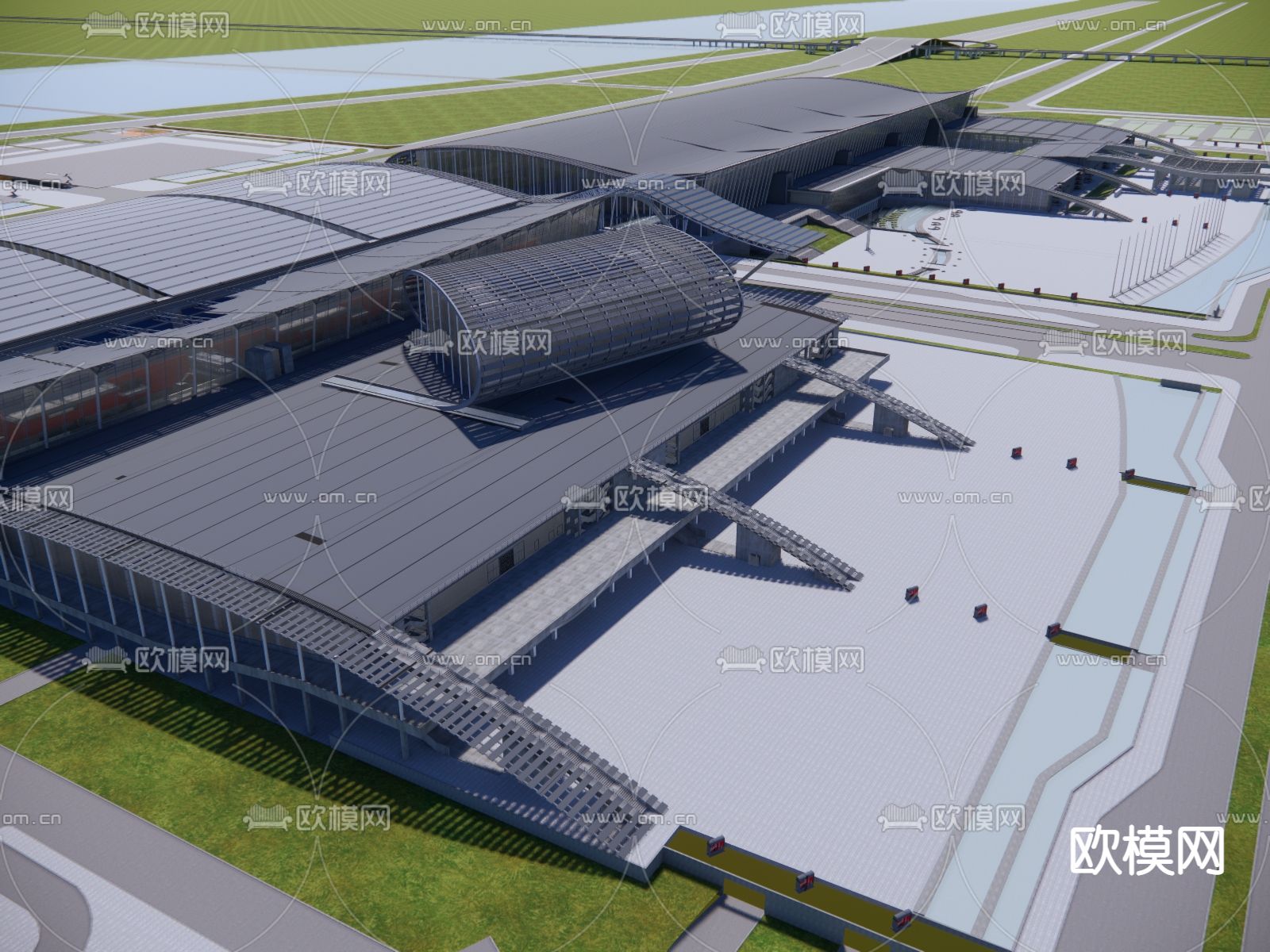 现代汽车站su模型下载（渲染图1）