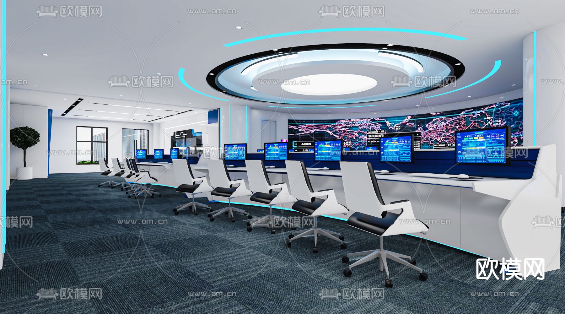 指挥大厅 监控室 调度指挥中心su模型下载（渲染图1）