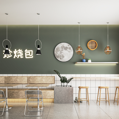  快餐店 小吃店su模型 