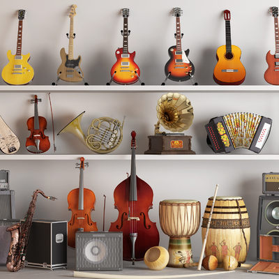  吉他 手风琴 萨克斯小号 手鼓su模型 