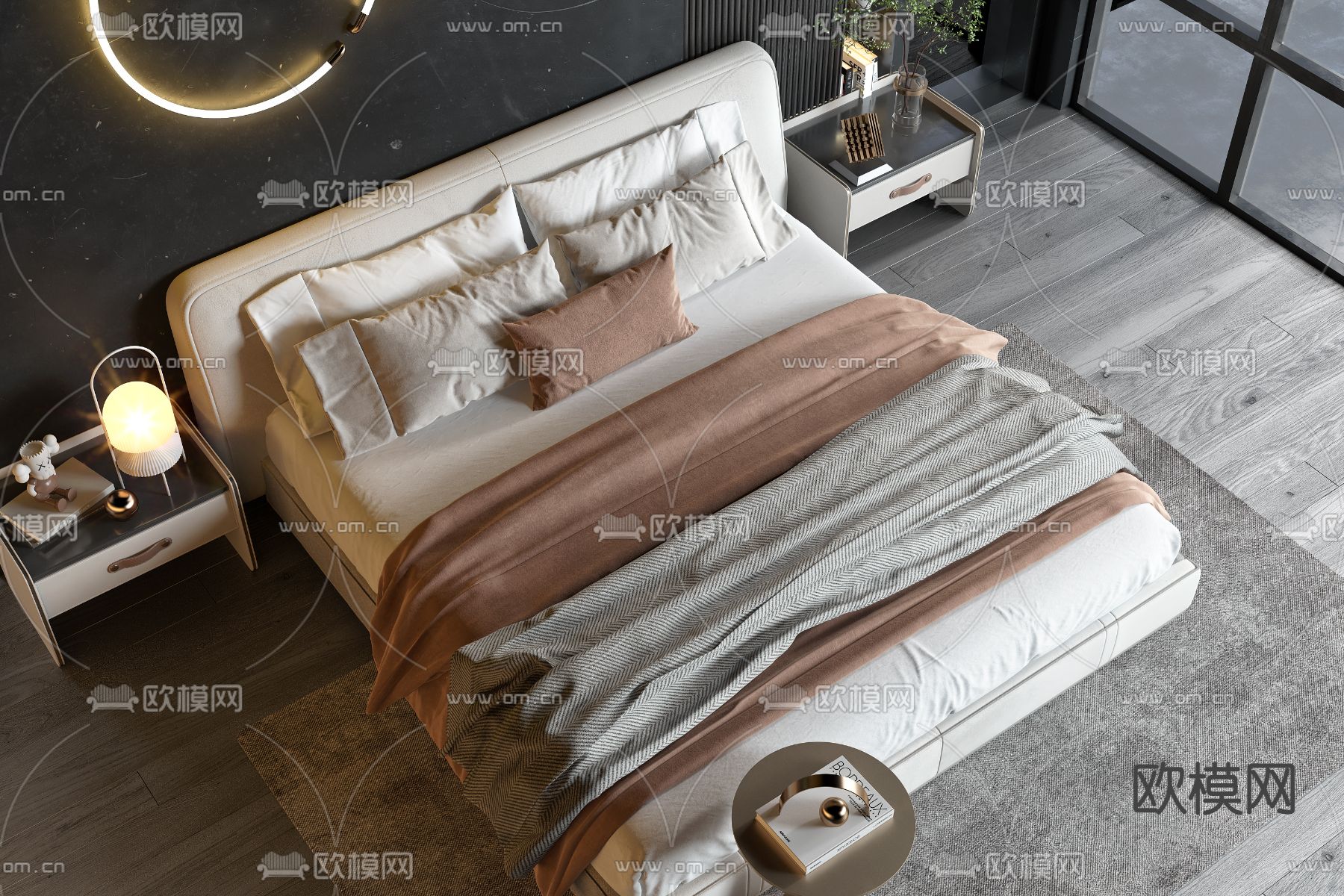 双人床3d模型下载（渲染图2）