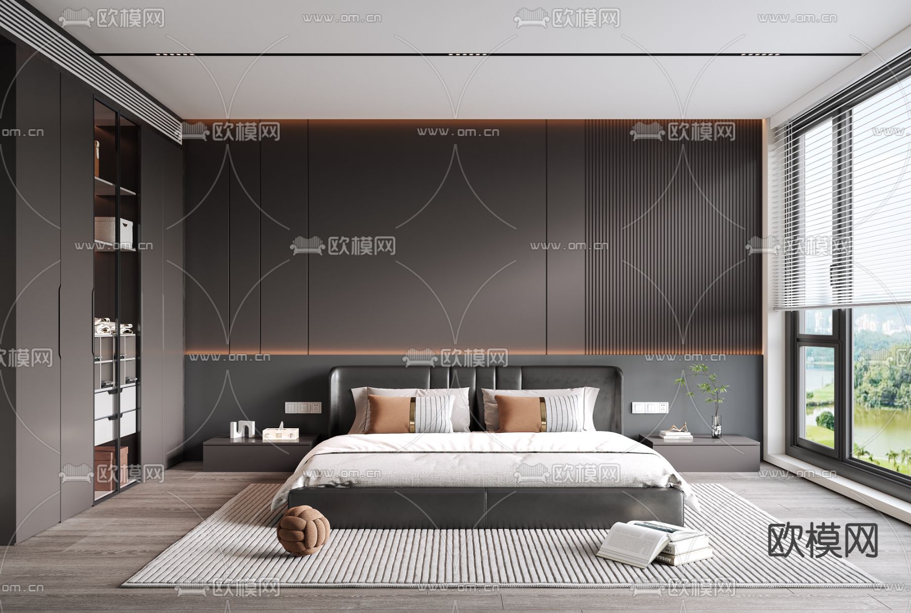 高级灰卧室 主卧3d模型下载_ID14005669_3dmax免费模型-欧模网