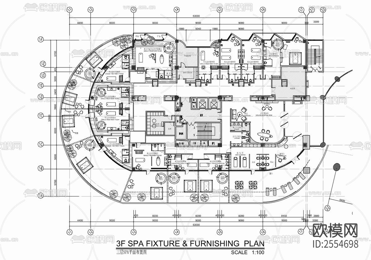 SPA美容养生按摩会所cad施工图下载（渲染图1）