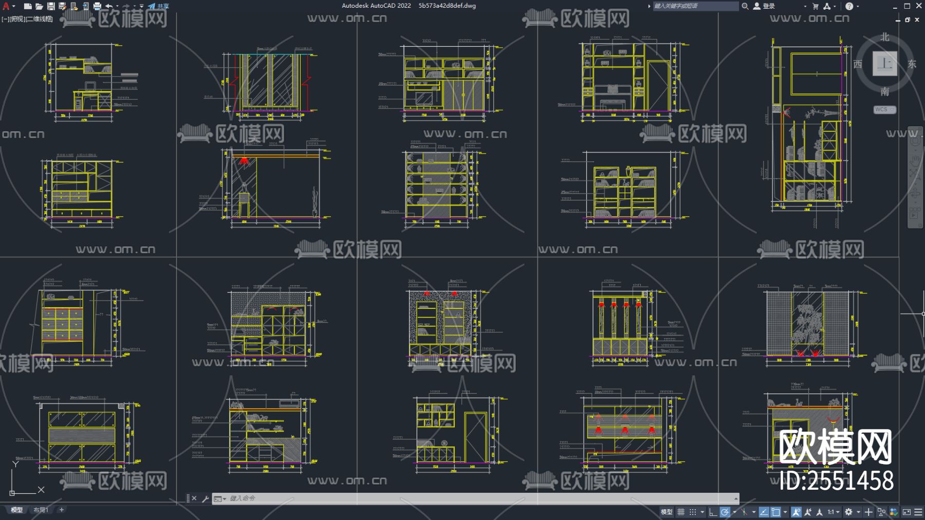 立面书柜cad图库下载（渲染图2）