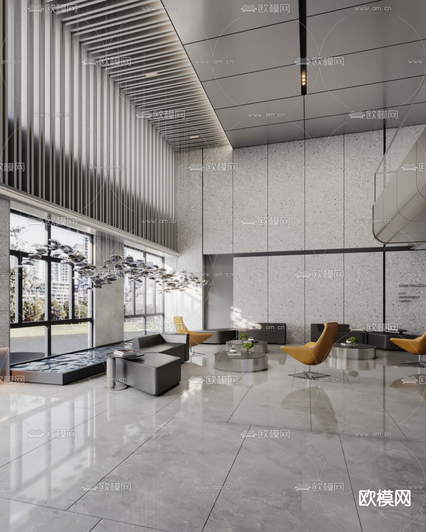 办公大厅 写字楼大堂3d模型下载（渲染图2）