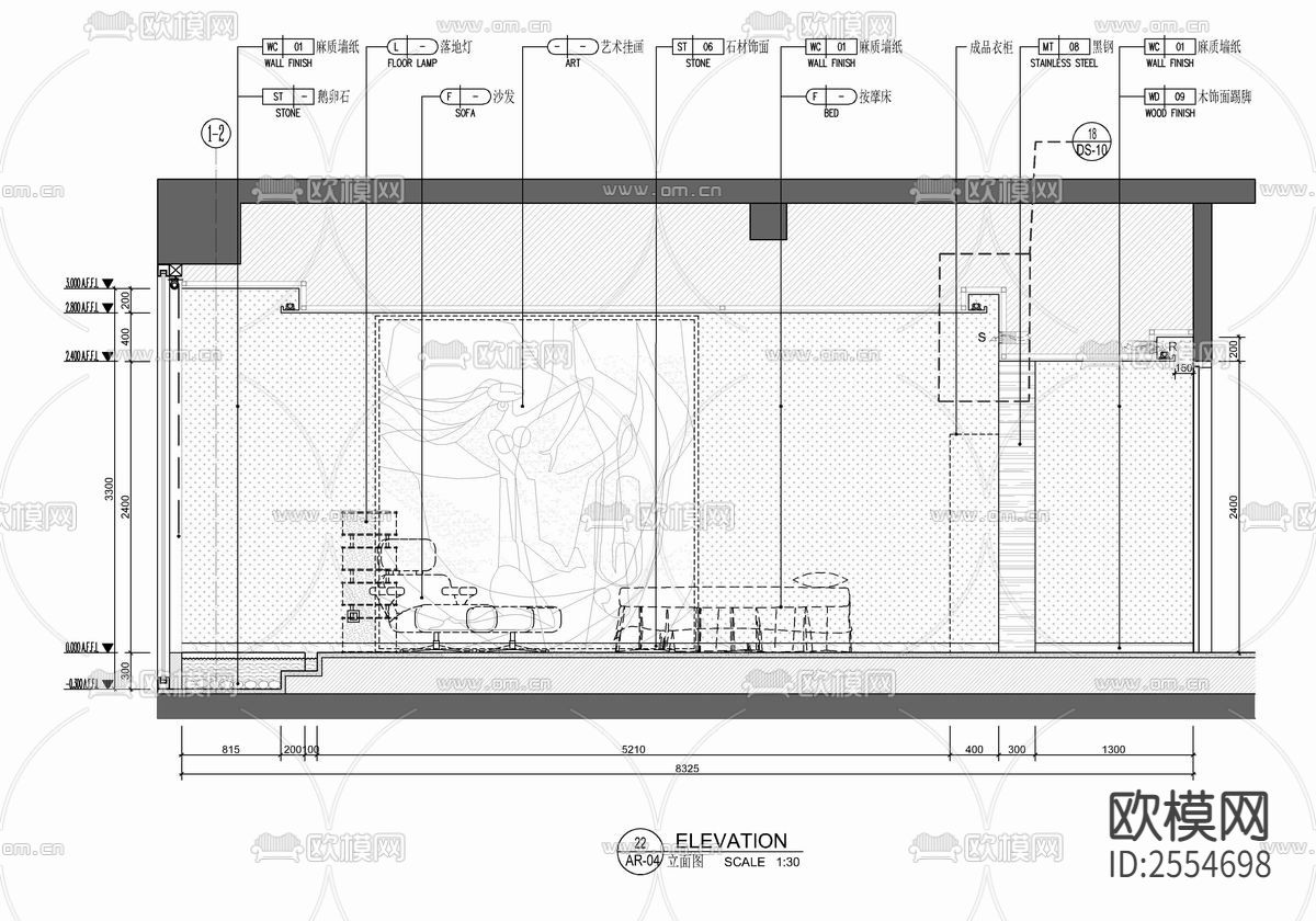 SPA美容养生按摩会所cad施工图下载（渲染图9）