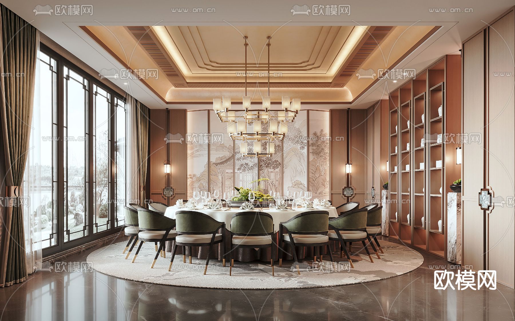 中式餐厅包房 包厢su模型下载（渲染图1）