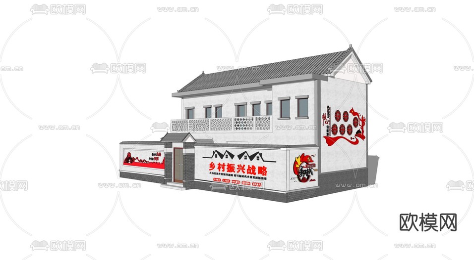 中式乡村民房su模型下载(渲染图3)