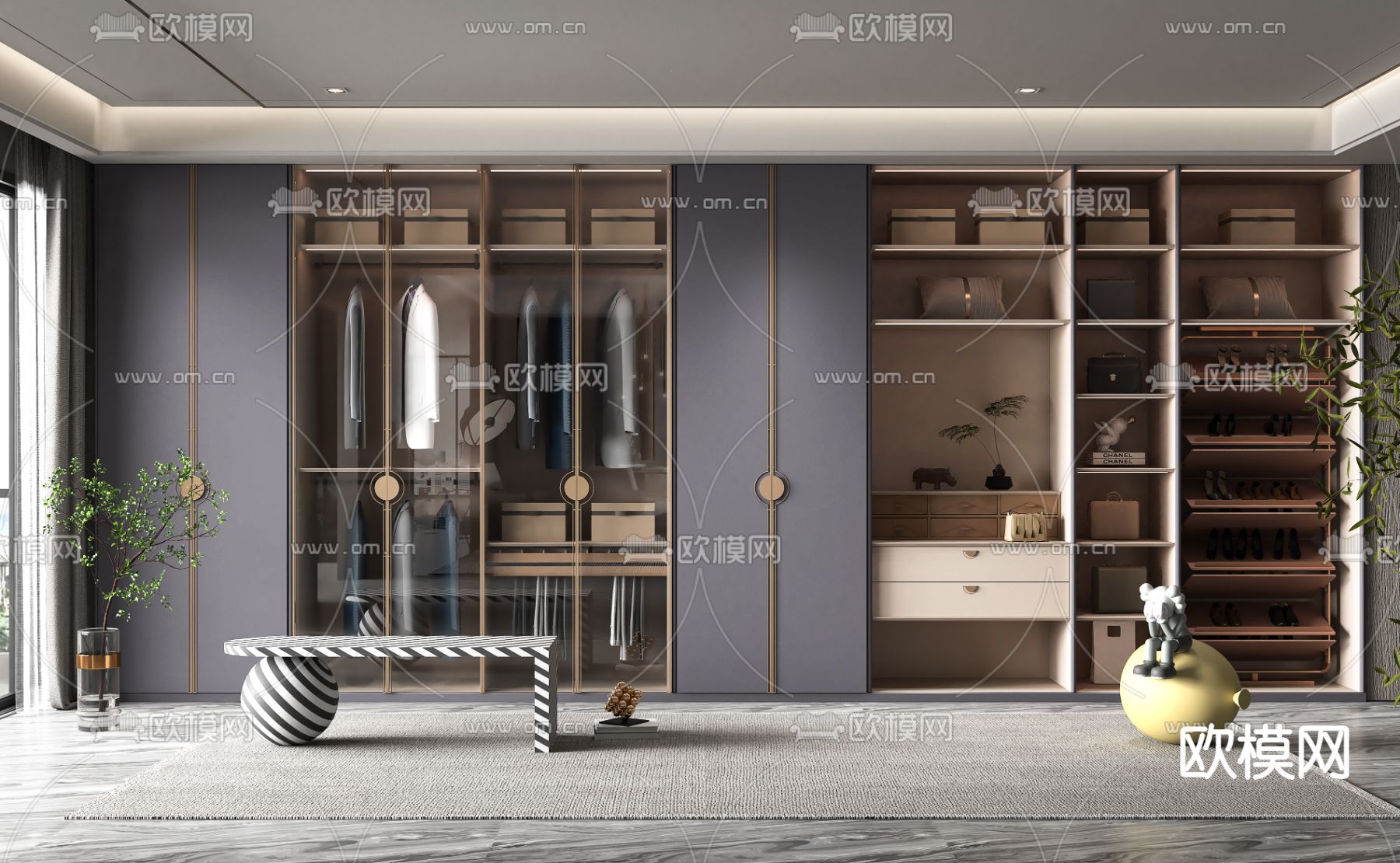 新中式衣柜 衣橱3d模型下载（渲染图1）