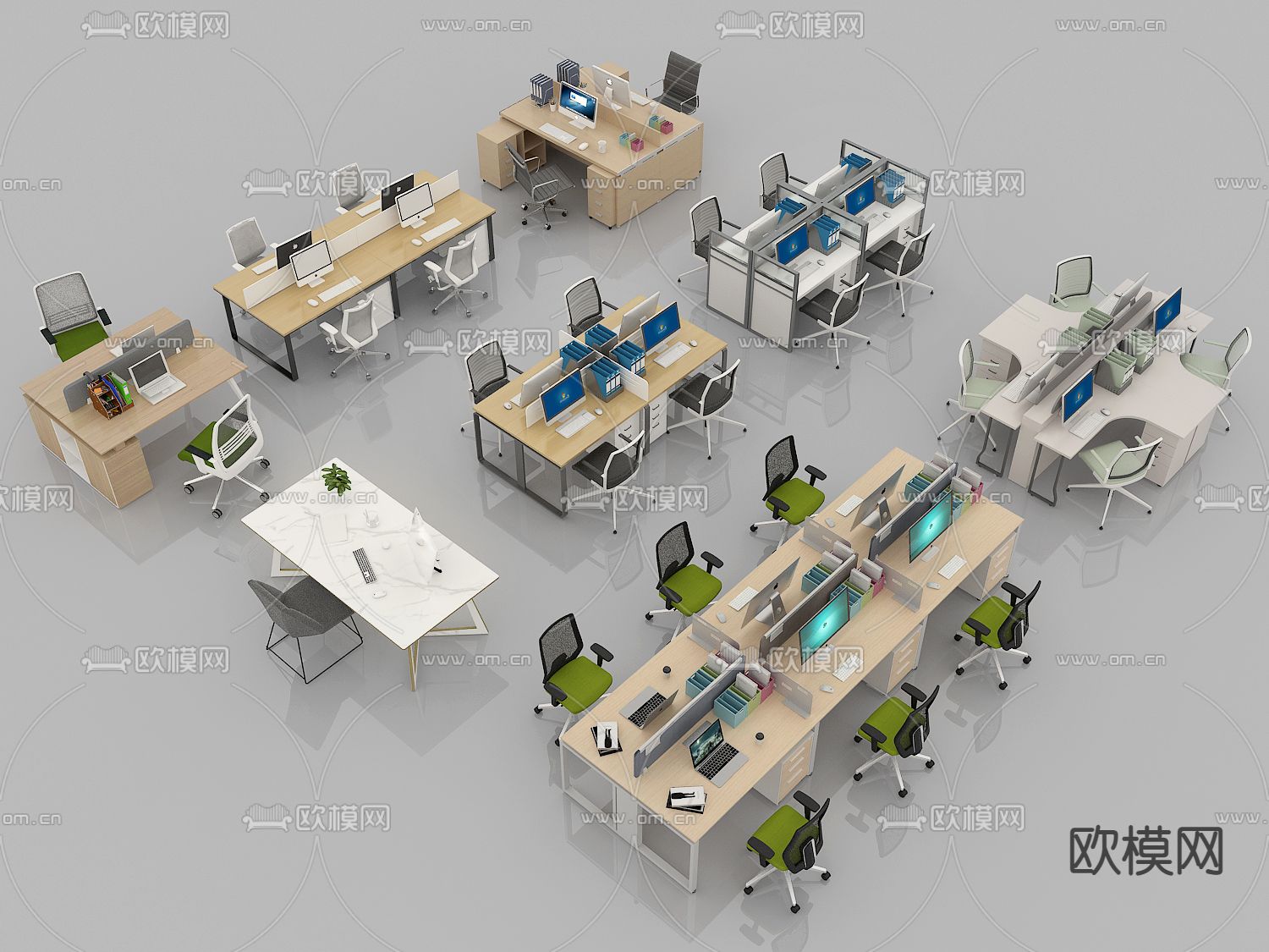 办公卡座 办公桌椅3d模型下载