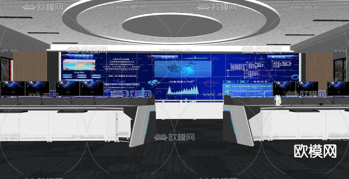 指挥控制室 监控室su模型下载（渲染图2）
