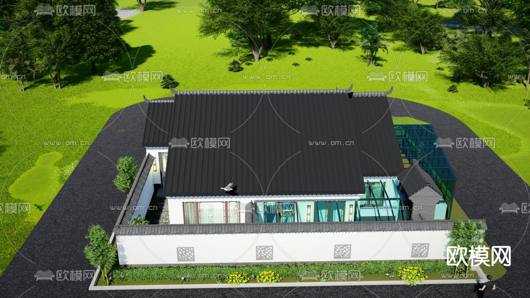 中式四合院su模型下载（渲染图3）