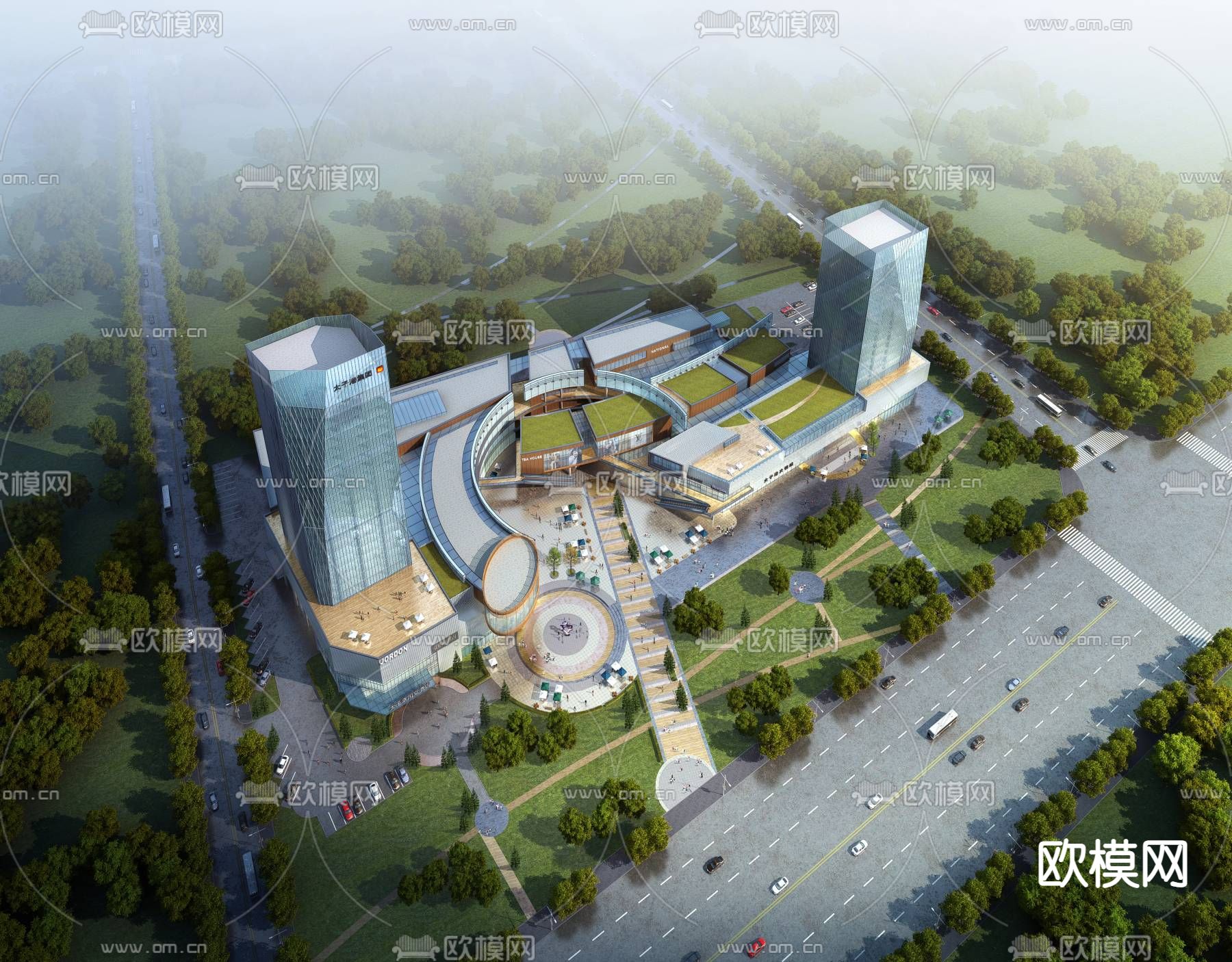 商业办公楼鸟瞰su模型下载（渲染图1）