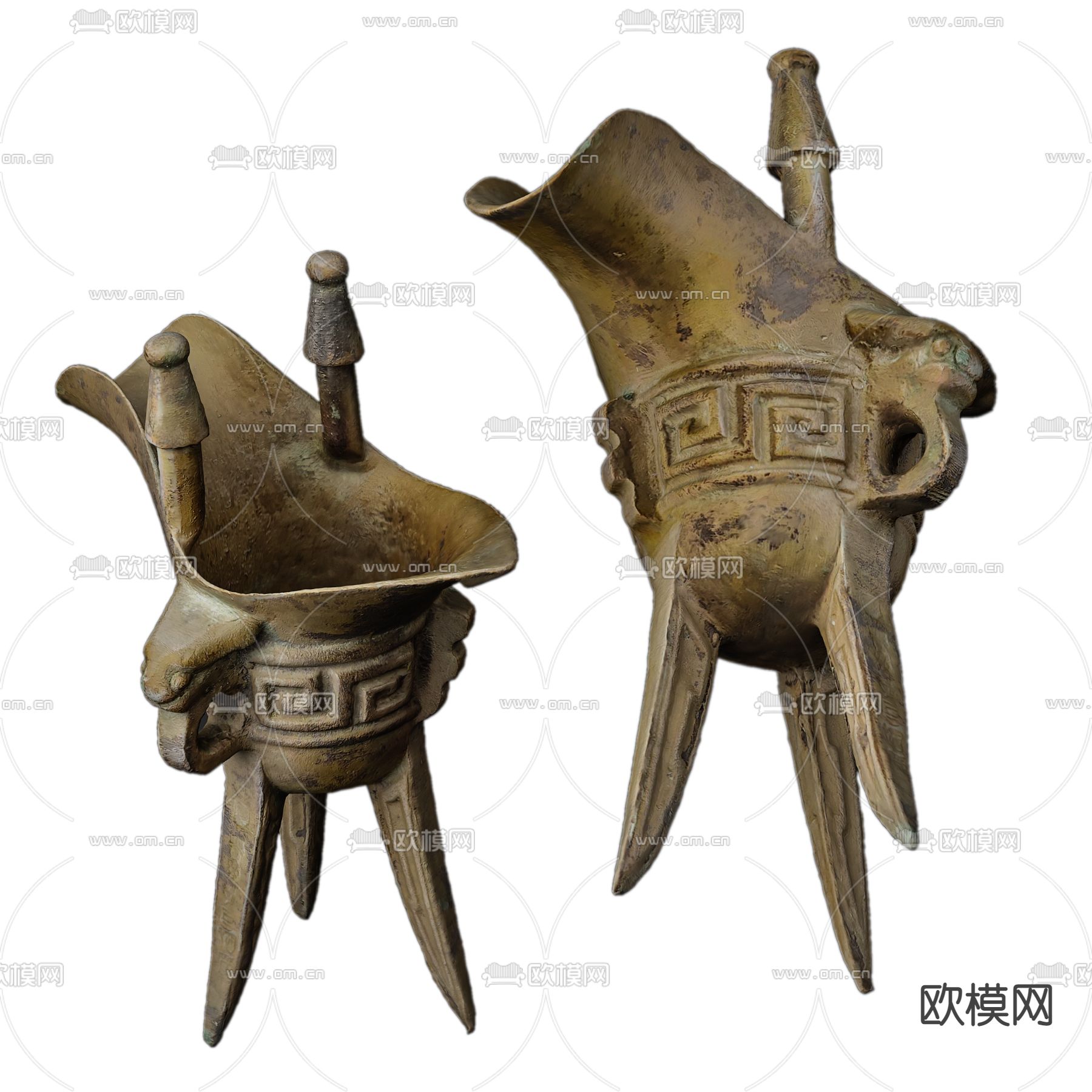 青铜酒器 酒樽 酒杯 爵青铜器3d模型下载（渲染图1）
