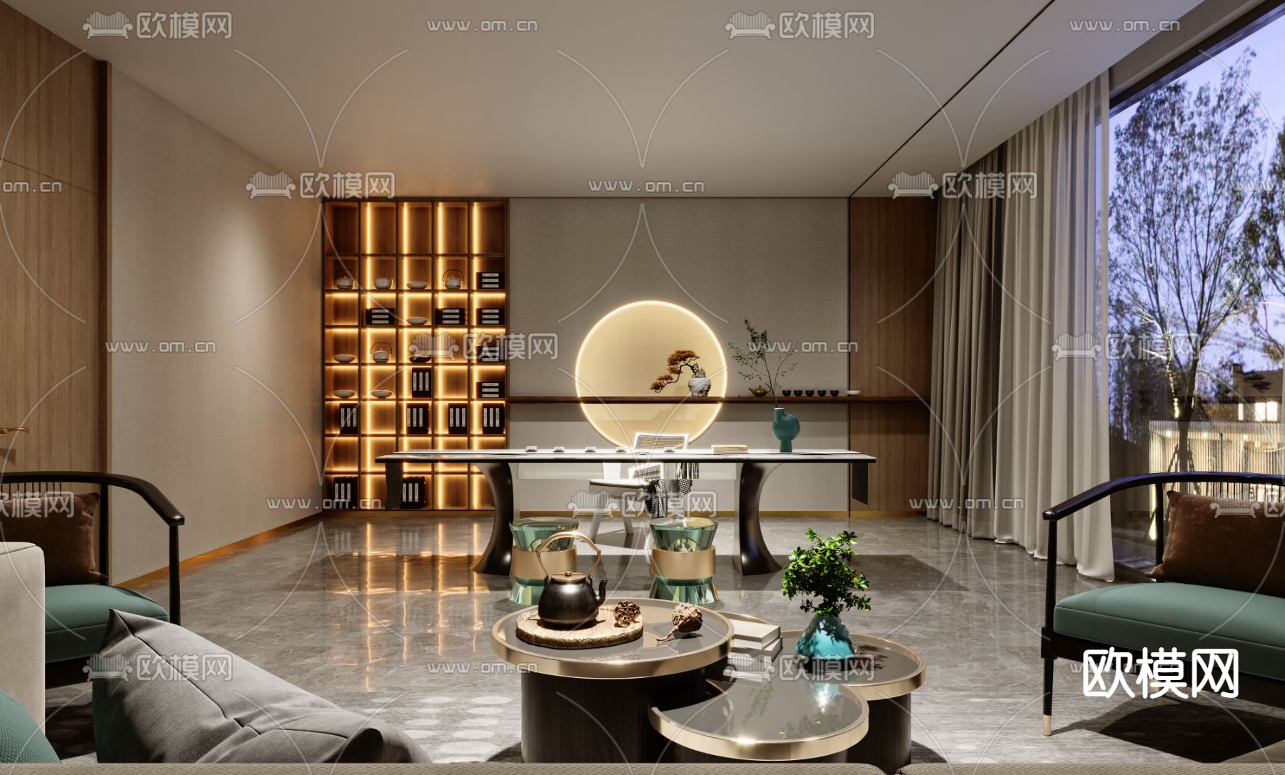 新中式办公室 总经理室3d模型下载