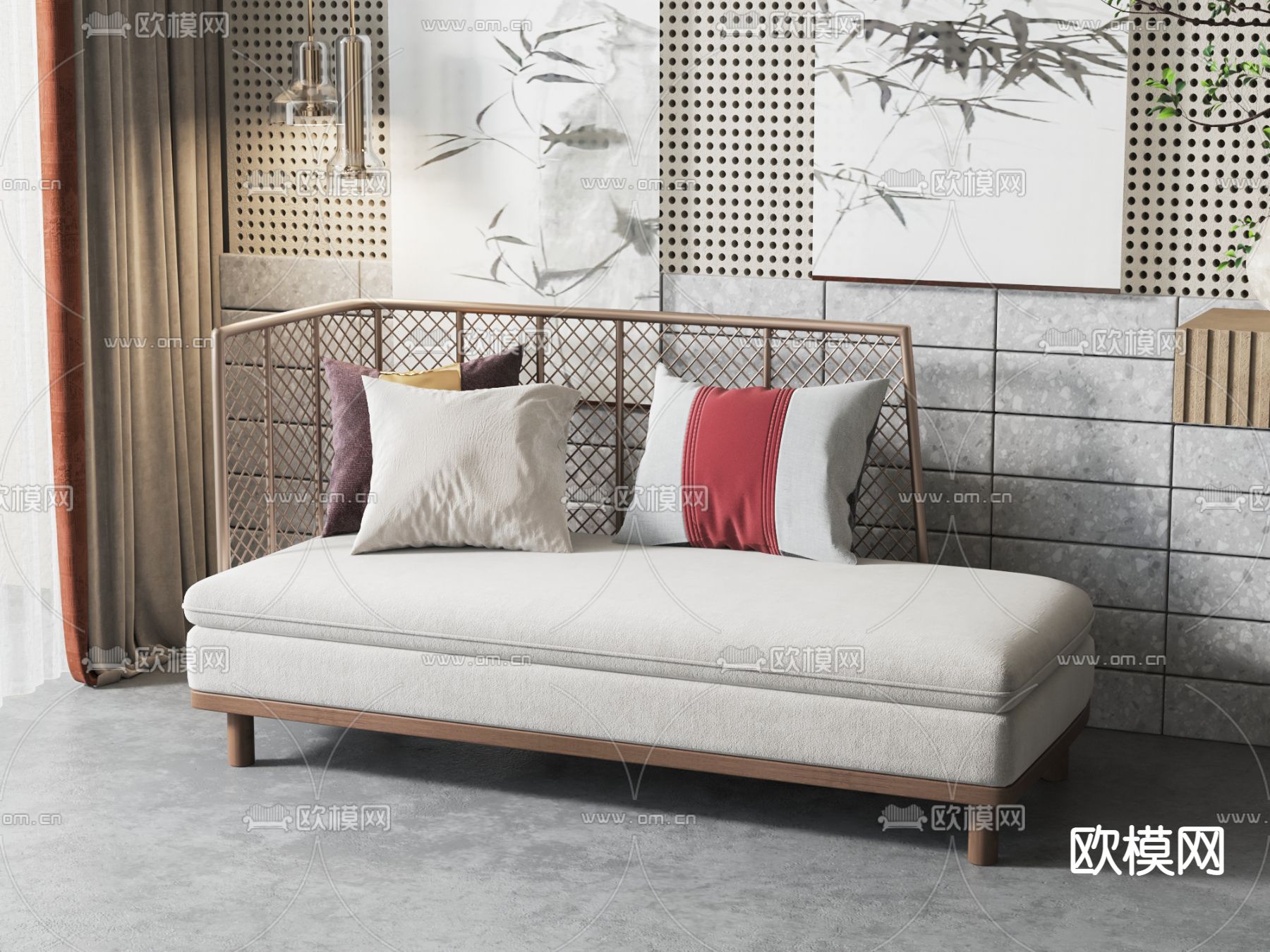 新中式贵妃椅 美人塌3d模型下载