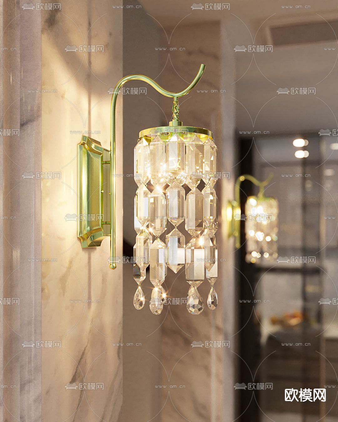 水晶灯 壁灯3d模型下载（渲染图1）