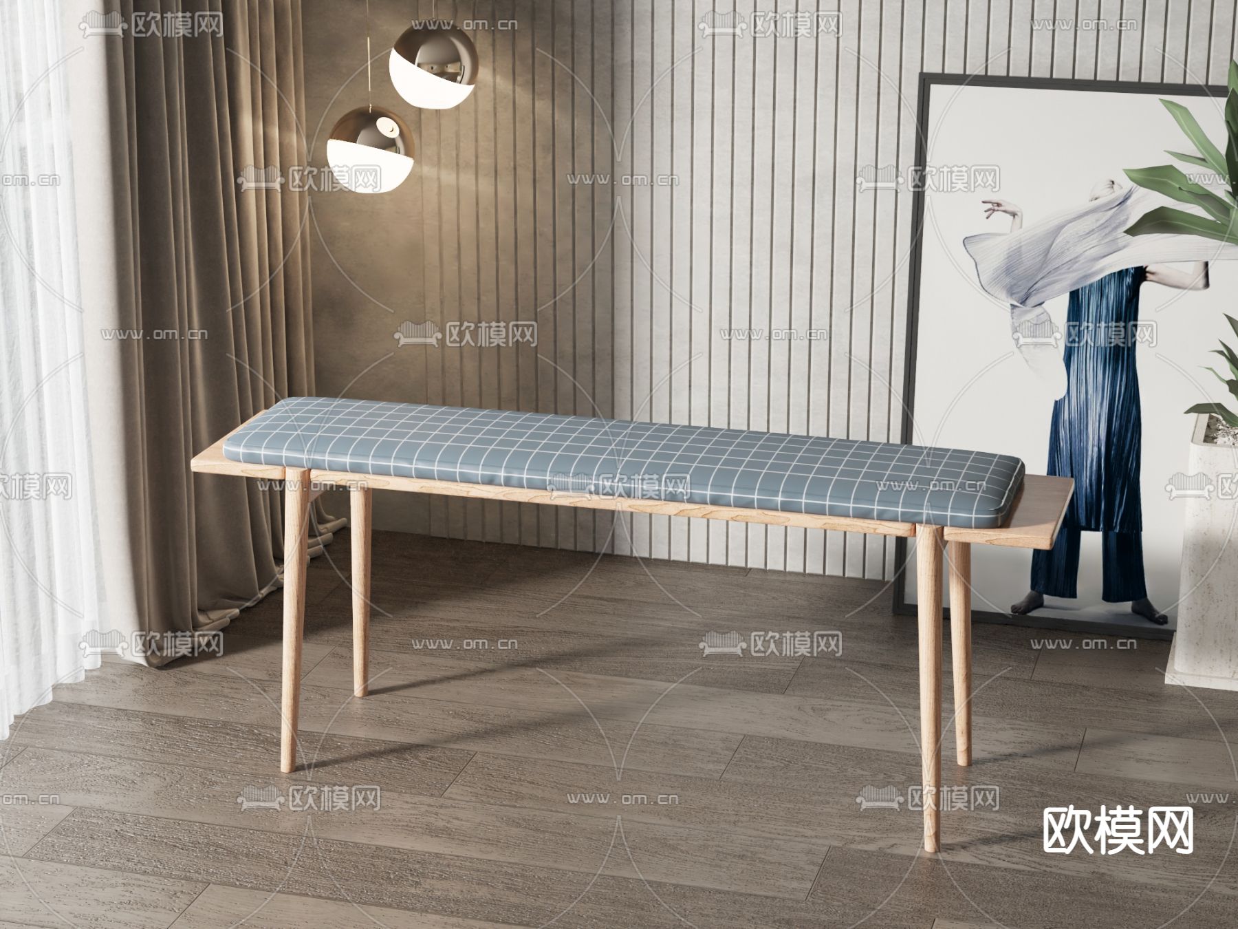 北欧长凳 凳子3d模型下载