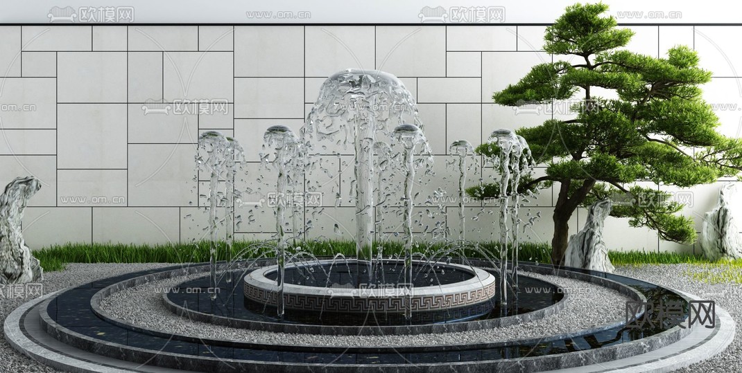新中式景观 庭院喷泉3d模型下载_ID14008814_3dmax免费模型-欧模网