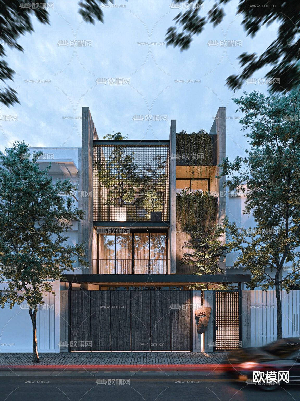 独栋别墅外观3d模型下载（渲染图1）