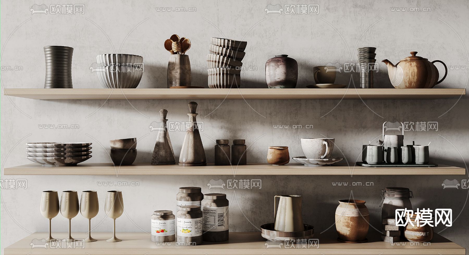 侘寂餐具 碗碟 杯子 器皿3d模型下载