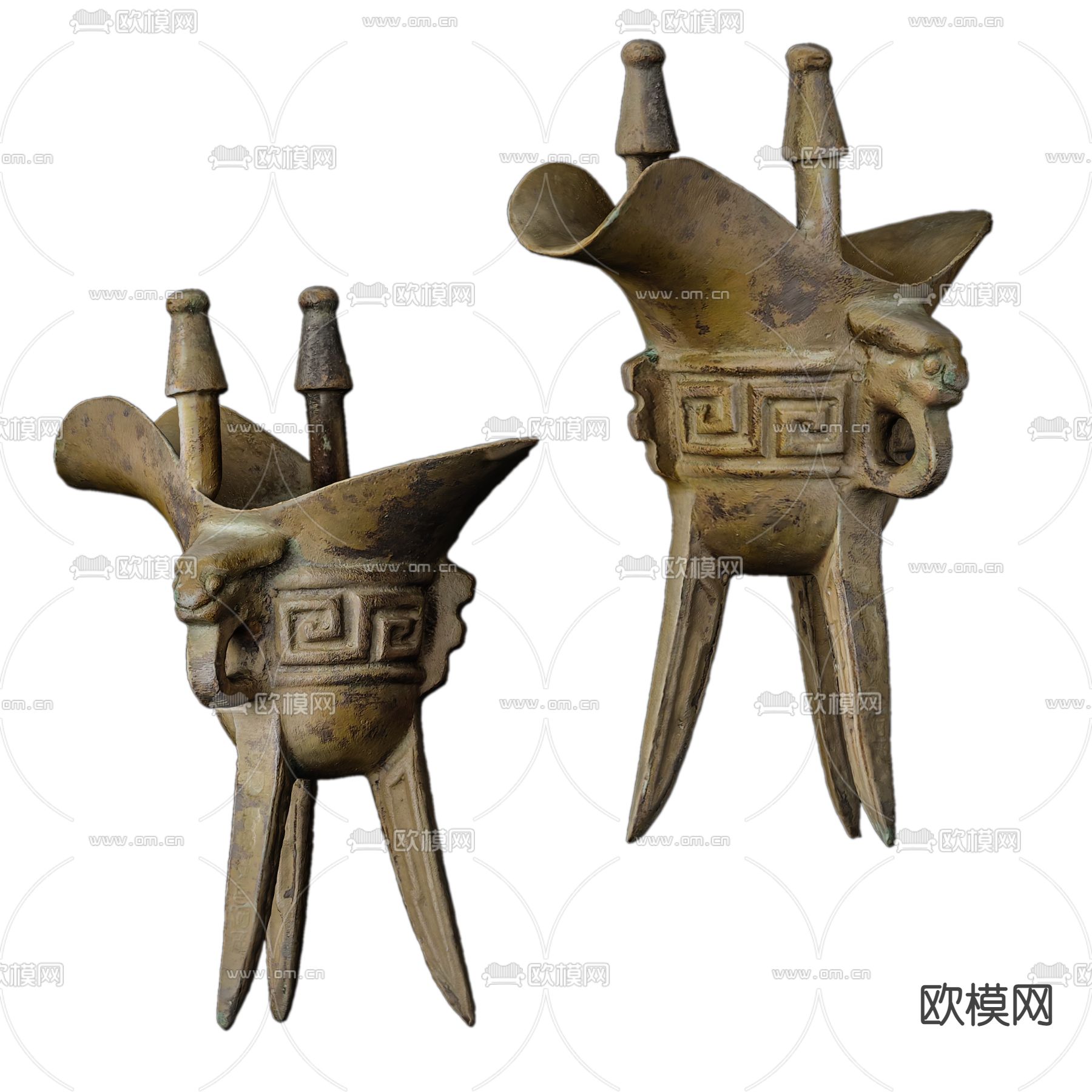 青铜酒器 酒樽 酒杯 爵青铜器3d模型下载（渲染图2）
