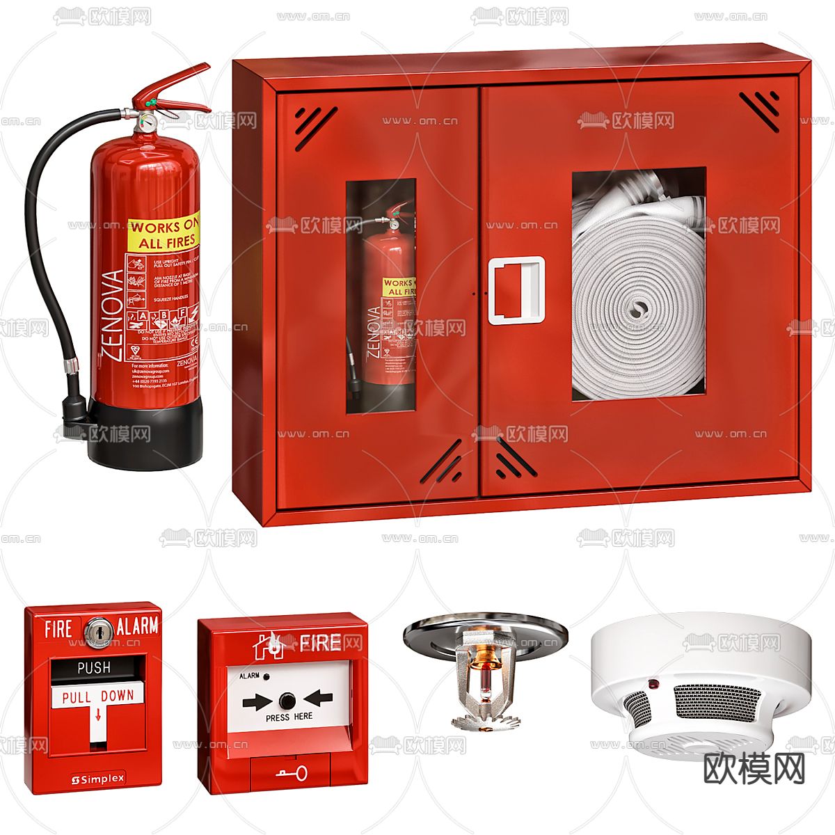 消防器材 灭火器 烟感器3d模型下载